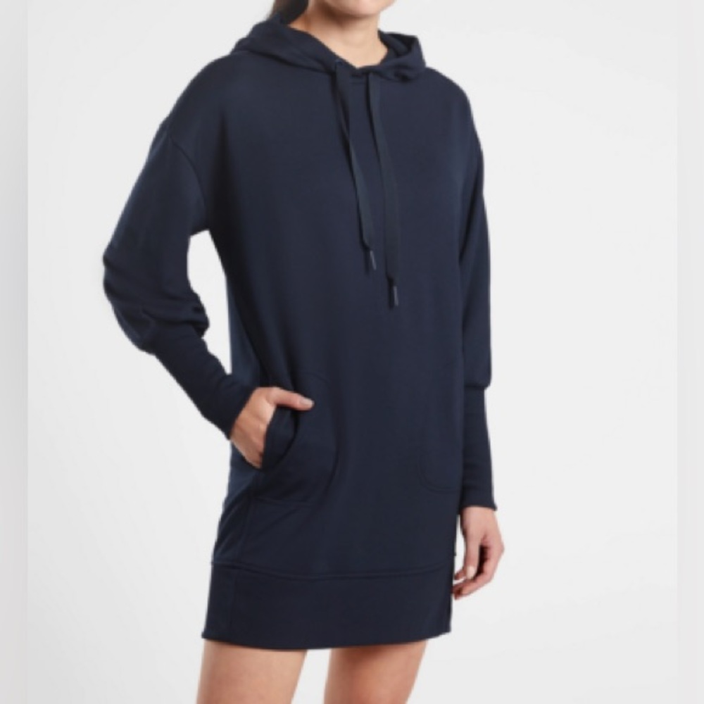 Athleta Mala Long Sleeve Hoodie Dress in Navy TALL